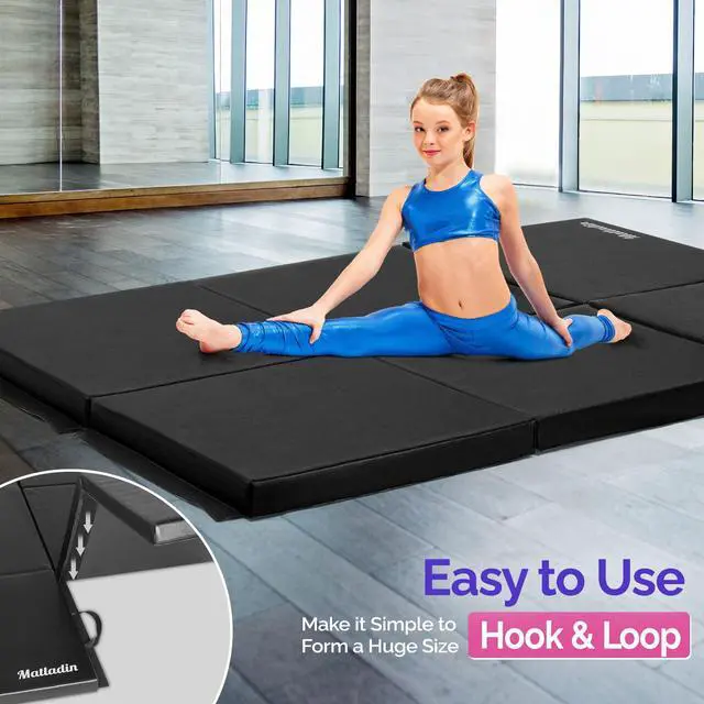 Alt view image 3 of 6 - 6' Folding Tri-fold Gymnastics Gym Exercise Aerobics Mat, 6ft x 2ft x 2in PU Leather Tumbling Mats with Hook & Loop Fastener for Stretching Yoga Cheerleading Martial Arts