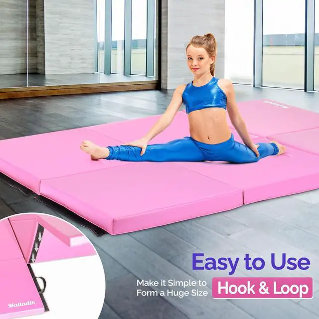 Alt view image 3 of 5 - 6' Folding Tri-fold Gymnastics Gym Exercise Aerobics Mat, 6ft x 2ft x 2in PU Leather Tumbling Mats with Hook & Loop Fastener for Stretching Yoga Cheerleading Martial Arts