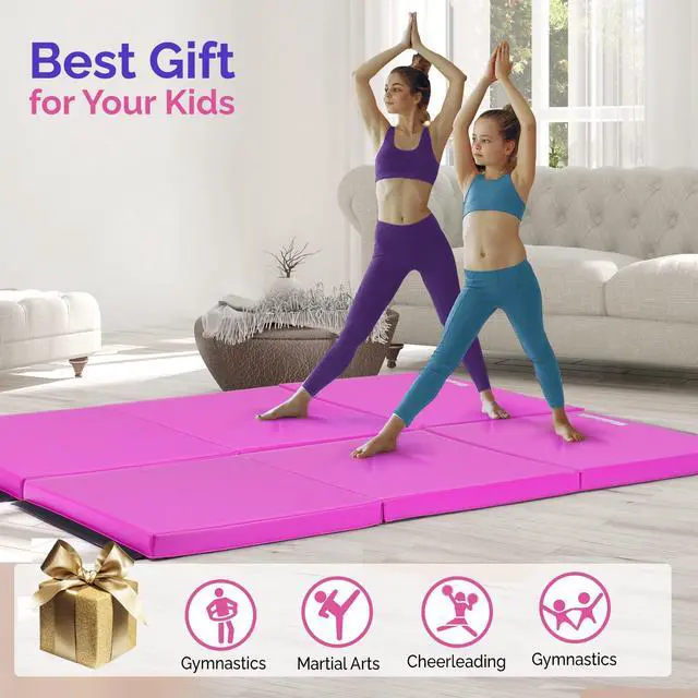 Alt view image 6 of 6 - 6' Folding Tri-fold Gymnastics Gym Exercise Aerobics Mat, 6ft x 2ft x 2in PU Leather Tumbling Mats with Hook & Loop Fastener for Stretching Yoga Cheerleading Martial Arts