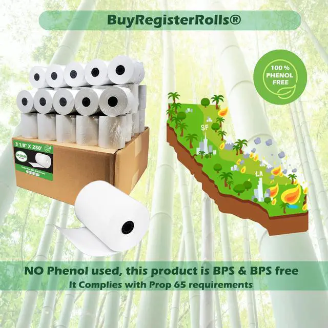 Alt view image 2 of 5 - Phenol Free Thermal Paper 3 1/8" x 230' ft (Also BPA & BPS Free - 50 Rolls) Climate Friendly Receipt Rolls fits all Clover POS Cash Register Printers SCP700 TSP100 from