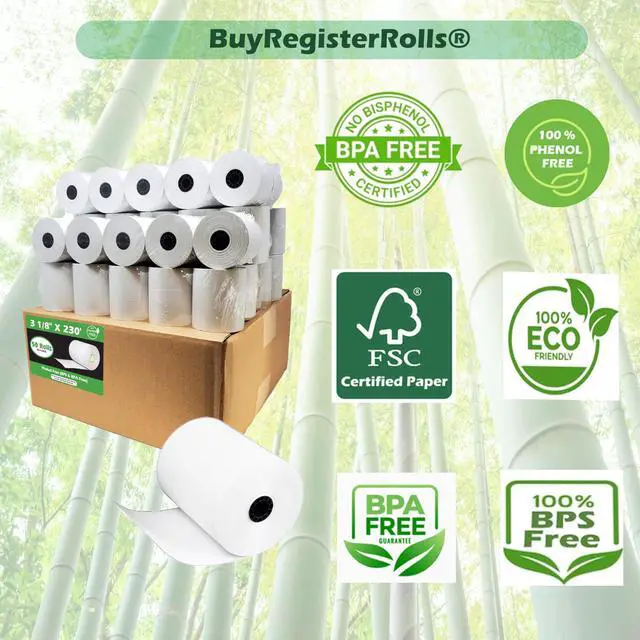 Alt view image 3 of 5 - Phenol Free Thermal Paper 3 1/8" x 230' ft (Also BPA & BPS Free - 50 Rolls) Climate Friendly Receipt Rolls fits all Clover POS Cash Register Printers SCP700 TSP100 from