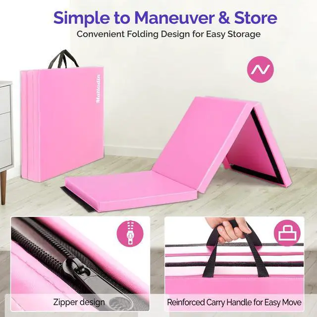 Alt view image 4 of 5 - 6' Folding Tri-fold Gymnastics Gym Exercise Aerobics Mat, 6ft x 2ft x 2in PU Leather Tumbling Mats with Hook & Loop Fastener for Stretching Yoga Cheerleading Martial Arts
