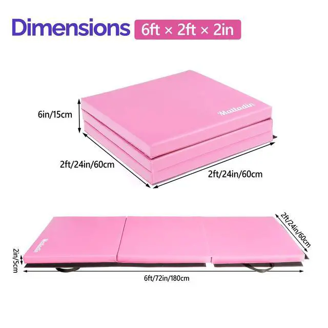Alt view image 5 of 5 - 6' Folding Tri-fold Gymnastics Gym Exercise Aerobics Mat, 6ft x 2ft x 2in PU Leather Tumbling Mats with Hook & Loop Fastener for Stretching Yoga Cheerleading Martial Arts