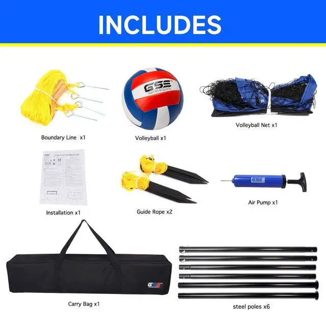 Alt view image 3 of 6 - GSE Badminton and Volleyball Combo Set, Yard Net Game, for Outdoor | Easy Assembly Net Set, Ball, Pump, Boundary Line and Carry Bag Included, for Backyard, Beach, Lawn and Park, Family Games