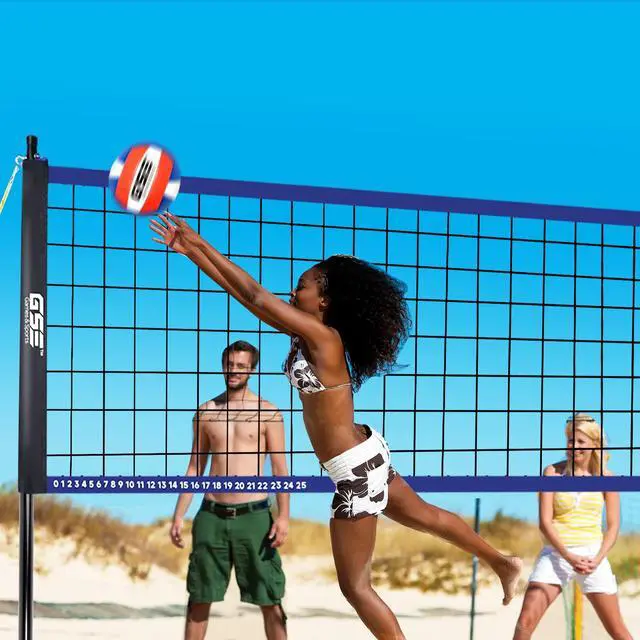 Alt view image 6 of 6 - GSE Badminton and Volleyball Combo Set, Yard Net Game, for Outdoor | Easy Assembly Net Set, Ball, Pump, Boundary Line and Carry Bag Included, for Backyard, Beach, Lawn and Park, Family Games