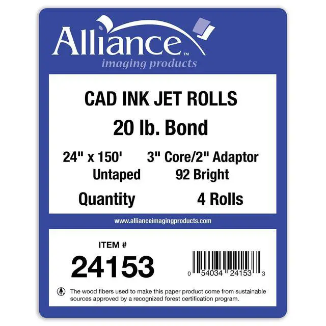 Alt view image 4 of 7 - Wide Format Paper 24" x 150' CAD Bond Rolls (20lb | 4 Rolls, 24 In x 150 FT | 3" Core)