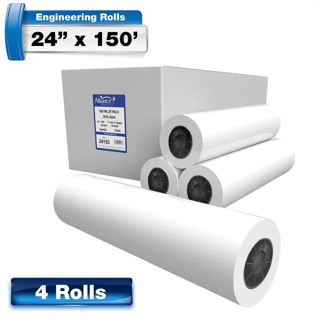 Alt view image 5 of 7 - Wide Format Paper 24" x 150' CAD Bond Rolls (20lb | 4 Rolls, 24 In x 150 FT | 3" Core)