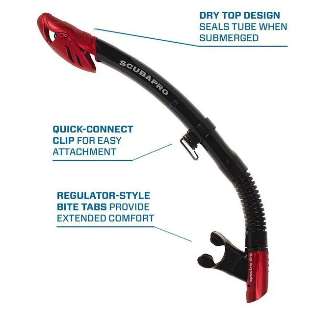 Alt view image 4 of 6 - Spectra Dry Snorkel with Purge Valve, Flexible Lower Corrugated Tube, Regulator-Style Mouthpiece and Quick-Connect Clip
