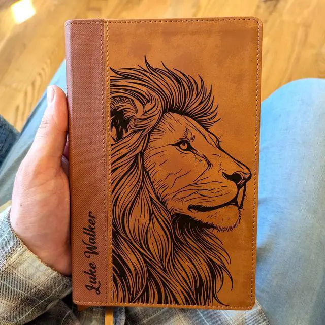 Alt view image 2 of 7 - Personalized NIV Personal Bible with Crown of Thorns | Large Print (Brown Lion Side Profile)