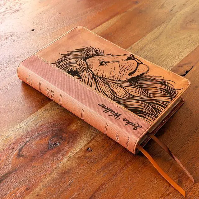 Alt view image 3 of 7 - Personalized NIV Personal Bible with Crown of Thorns | Large Print (Brown Lion Side Profile)