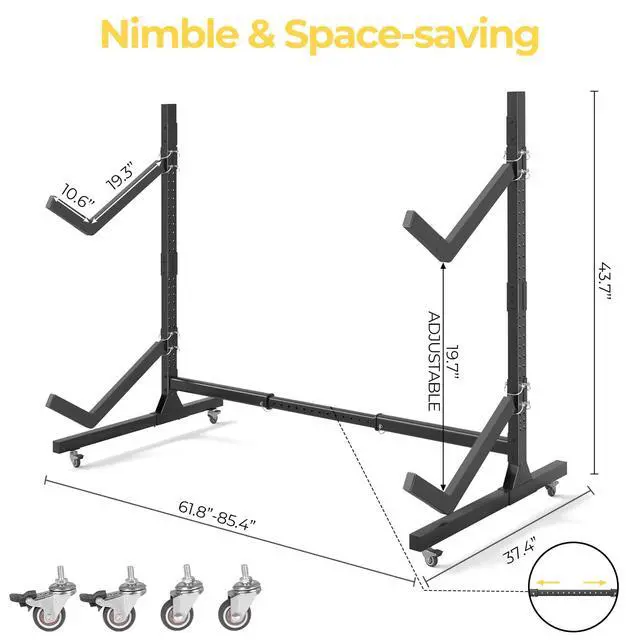 Alt view image 2 of 7 - Freestanding Adjustable Kayak Storage Rack, 1 Side 2 Layers Kayak Bracket, Durable Kayak Rack with Lockable Wheels for Indoor, Outdoor, Garage, Shed, Dock