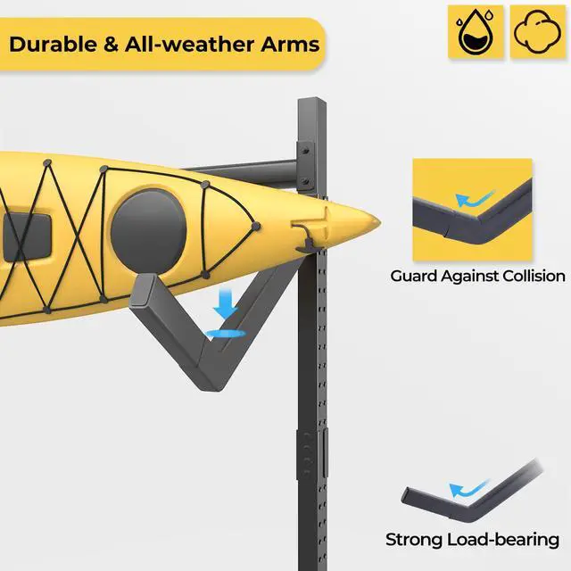 Alt view image 4 of 7 - Freestanding Adjustable Kayak Storage Rack, 1 Side 2 Layers Kayak Bracket, Durable Kayak Rack with Lockable Wheels for Indoor, Outdoor, Garage, Shed, Dock