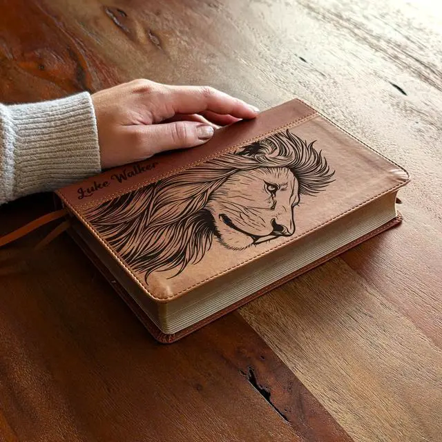 Alt view image 7 of 7 - Personalized NIV Personal Bible with Crown of Thorns | Large Print (Brown Lion Side Profile)