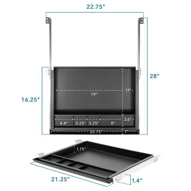 Alt view image 3 of 7 - Large Under Desk Pencil Drawer 16 inch Deep | 21.25 W, Ball Bearing Slide-Out Organizer for Office Supplies, Paper & Pencils | Fits Desks Over 1 Thick, Adjustable Extension 16.2528