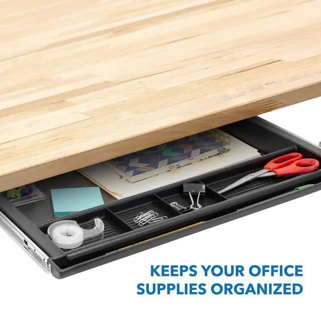 Alt view image 4 of 7 - Large Under Desk Pencil Drawer 16 inch Deep | 21.25 W, Ball Bearing Slide-Out Organizer for Office Supplies, Paper & Pencils | Fits Desks Over 1 Thick, Adjustable Extension 16.2528