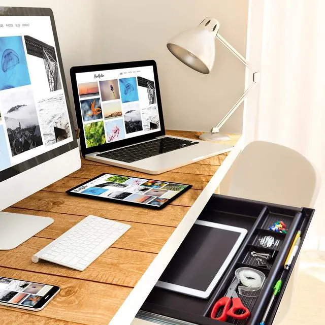 Alt view image 5 of 7 - Large Under Desk Pencil Drawer 16 inch Deep | 21.25 W, Ball Bearing Slide-Out Organizer for Office Supplies, Paper & Pencils | Fits Desks Over 1 Thick, Adjustable Extension 16.2528