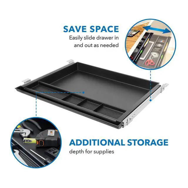 Alt view image 6 of 7 - Large Under Desk Pencil Drawer 16 inch Deep | 21.25 W, Ball Bearing Slide-Out Organizer for Office Supplies, Paper & Pencils | Fits Desks Over 1 Thick, Adjustable Extension 16.2528