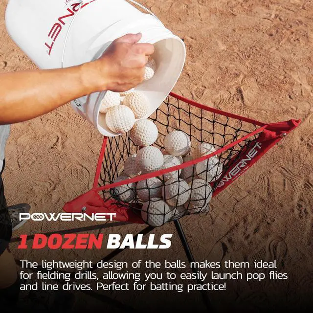 Alt view image 6 of 6 - Launch F-lite Softball & Baseball Pitching Machine, Dimpled Practice Balls, Bucket of Baseballs, Coaching Bucket Bundle for Pitching Machine, Baseball Training Equipment