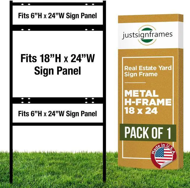 Main image of Real Estate Yard Sign Metal H-Frame, 18 x 24 Slide-in with (2) Riders, Black (Pack of 1), C 290