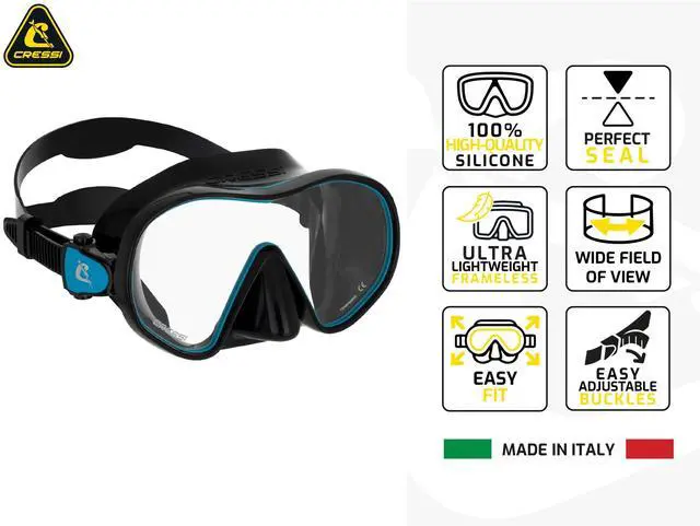 Alt view image 3 of 7 - Single Lens Frameless Scuba Mask & Dry Snorkel for Snorkeling, Scuba Diving, F-Dual & Supernova Dry: Designed in Italy