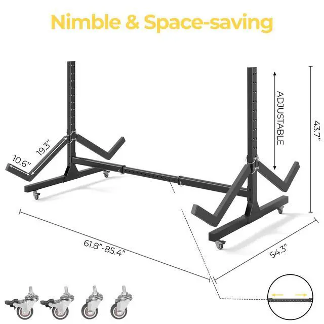 Alt view image 2 of 7 - Freestanding Adjustable Kayak Storage Rack, 2 Sides Kayak Bracket, Durable Kayak Rack with Lockable Wheels for Indoor, Outdoor, Garage, Shed, Dock