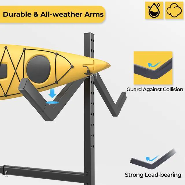 Alt view image 4 of 7 - Freestanding Adjustable Kayak Storage Rack, 2 Sides Kayak Bracket, Durable Kayak Rack with Lockable Wheels for Indoor, Outdoor, Garage, Shed, Dock
