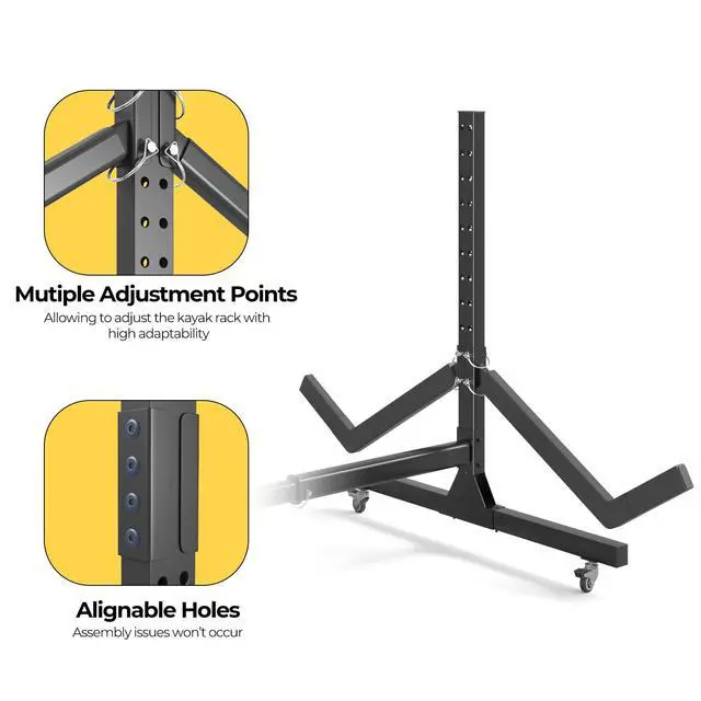 Alt view image 7 of 7 - Freestanding Adjustable Kayak Storage Rack, 2 Sides Kayak Bracket, Durable Kayak Rack with Lockable Wheels for Indoor, Outdoor, Garage, Shed, Dock