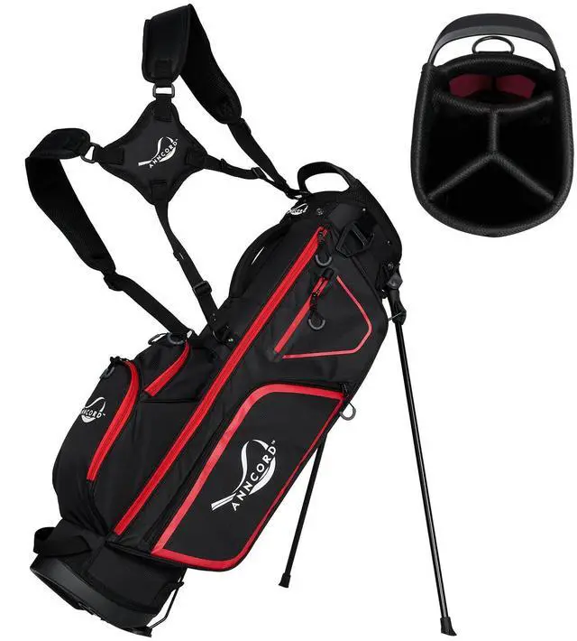 Main image of Golf Stand Bag with 4 Way Full Length Dividers, 4.4 Lbs Lightweight Golf Bag for Men Women, Waterproof Golf Carry Bags w/Stand, 7 Pockets & Cooler Pouch, Dual Straps, Rain Hood