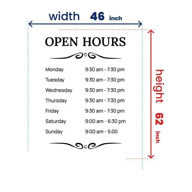 Alt view image 3 of 7 - Hours of Operation Signs for Business Door or Window - Personalized Business Hours Sign Vinyl Decal, Custom Store Sign for Glass Door, Storefront, Office Open Hour Signs - Weatherproof, Made in USA
