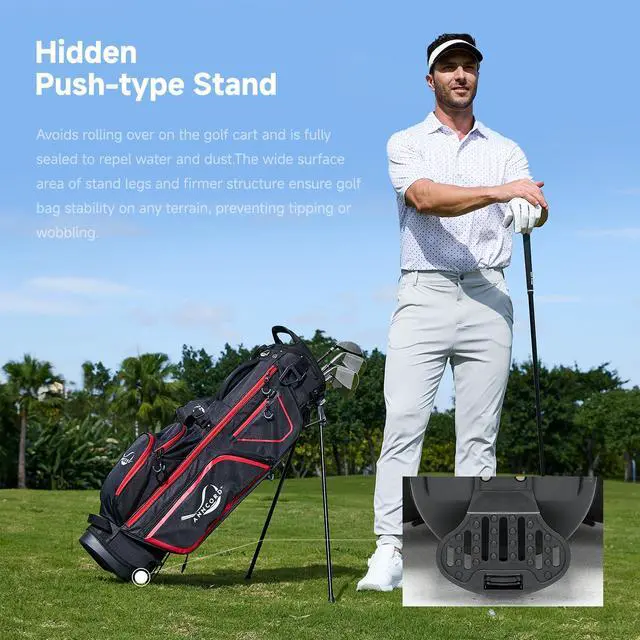 Alt view image 4 of 7 - Golf Stand Bag with 4 Way Full Length Dividers, 4.4 Lbs Lightweight Golf Bag for Men Women, Waterproof Golf Carry Bags w/Stand, 7 Pockets & Cooler Pouch, Dual Straps, Rain Hood