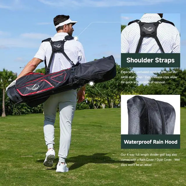 Alt view image 5 of 7 - Golf Stand Bag with 4 Way Full Length Dividers, 4.4 Lbs Lightweight Golf Bag for Men Women, Waterproof Golf Carry Bags w/Stand, 7 Pockets & Cooler Pouch, Dual Straps, Rain Hood