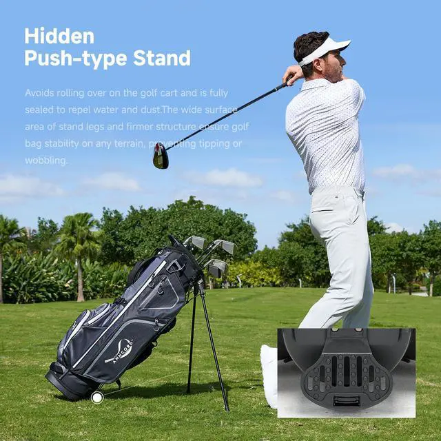 Alt view image 4 of 7 - Golf Stand Bag with 4 Way Full Length Dividers, 4.4 Lbs Lightweight Golf Bag for Men Women, Waterproof Golf Carry Bags w/Stand, 7 Pockets & Cooler Pouch, Dual Straps, Rain Hood