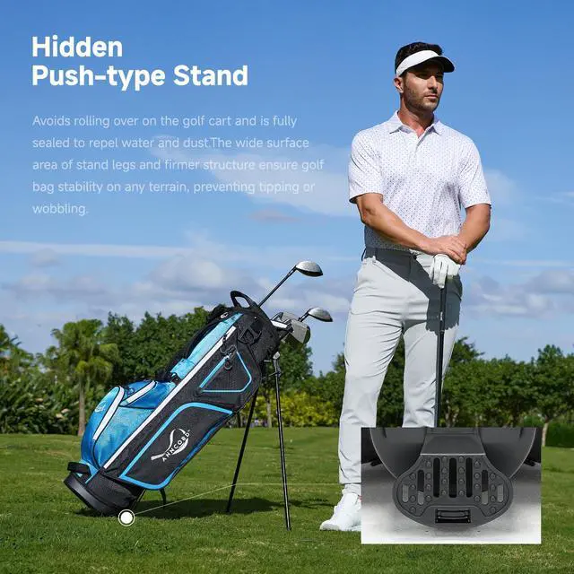 Alt view image 4 of 7 - Golf Stand Bag with 4 Way Full Length Dividers, 4.4 Lbs Lightweight Golf Bag for Men Women, Waterproof Golf Carry Bags w/Stand, 7 Pockets & Cooler Pouch, Dual Straps, Rain Hood