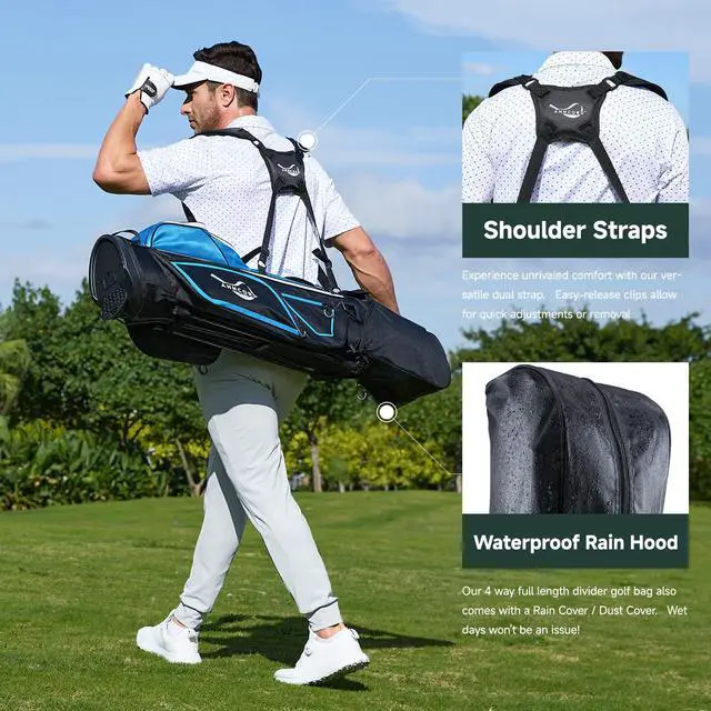 Alt view image 5 of 7 - Golf Stand Bag with 4 Way Full Length Dividers, 4.4 Lbs Lightweight Golf Bag for Men Women, Waterproof Golf Carry Bags w/Stand, 7 Pockets & Cooler Pouch, Dual Straps, Rain Hood