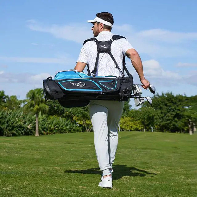 Alt view image 7 of 7 - Golf Stand Bag with 4 Way Full Length Dividers, 4.4 Lbs Lightweight Golf Bag for Men Women, Waterproof Golf Carry Bags w/Stand, 7 Pockets & Cooler Pouch, Dual Straps, Rain Hood