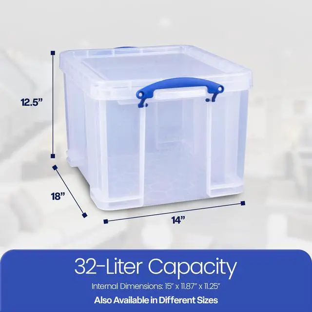 Alt view image 3 of 7 - 3-Pack Clear Stackable Storage Containers with Snap Lids, 32 Liters - Plastic Organizer Bins with Clip-Lock Handles for Home, Bedroom, Closet, Bathroom, Garage, and Office