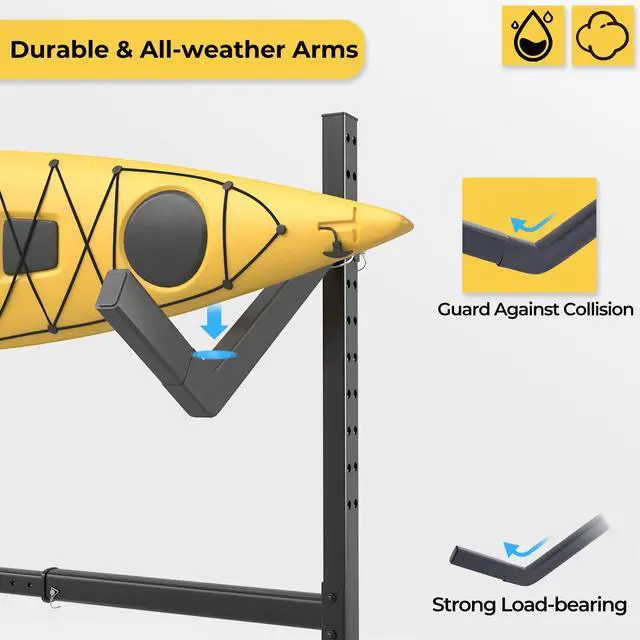 Alt view image 4 of 7 - Freestanding Adjustable Kayak Storage Rack, 1 Side Kayak Bracket, Durable Kayak Rack with Lockable Wheels for Indoor, Outdoor, Garage, Shed, Dock
