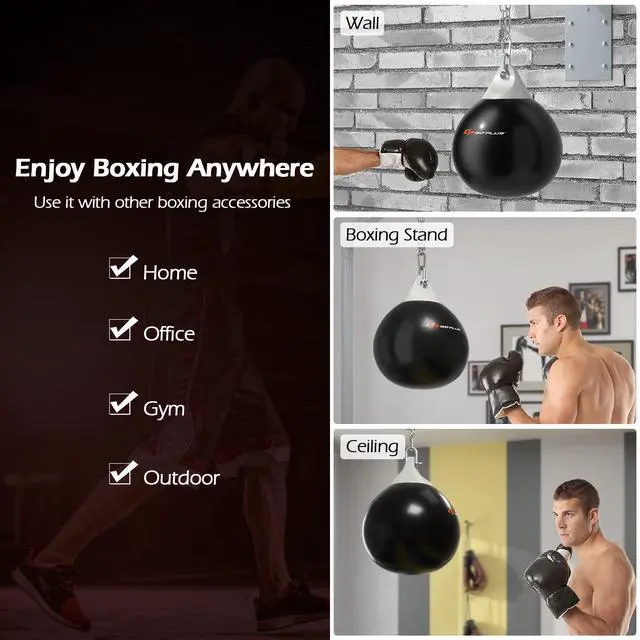 Alt view image 6 of 7 - Water Aqua Bag, 21'' 180 Pound /18 110 Pound Heavy Punching Bag with Adjustable Metal Chain, Water Injection Hose, Boxing Training Bag for Adults Fitness, MMA