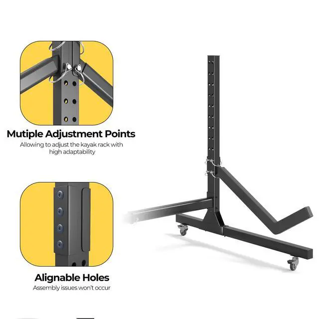 Alt view image 7 of 7 - Freestanding Adjustable Kayak Storage Rack, 1 Side Kayak Bracket, Durable Kayak Rack with Lockable Wheels for Indoor, Outdoor, Garage, Shed, Dock