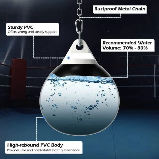 Alt view image 3 of 7 - Water Aqua Bag, 21'' 180 Pound /18 110 Pound Heavy Punching Bag with Adjustable Metal Chain, Water Injection Hose, Boxing Training Bag for Adults Fitness, MMA