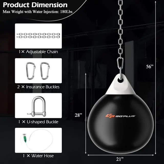 Alt view image 4 of 7 - Water Aqua Bag, 21'' 180 Pound /18 110 Pound Heavy Punching Bag with Adjustable Metal Chain, Water Injection Hose, Boxing Training Bag for Adults Fitness, MMA