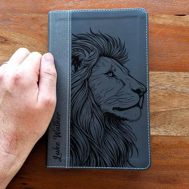 Alt view image 2 of 7 - Personalized NIV Personal Bible with Crown of Thorns | Large Print (Black Lion Side Profile)