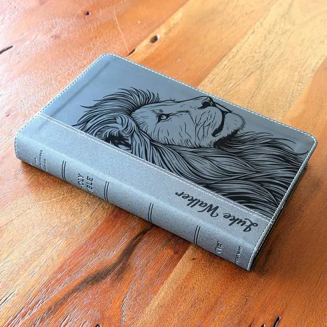 Alt view image 3 of 7 - Personalized NIV Personal Bible with Crown of Thorns | Large Print (Black Lion Side Profile)