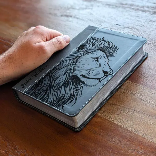 Alt view image 7 of 7 - Personalized NIV Personal Bible with Crown of Thorns | Large Print (Black Lion Side Profile)