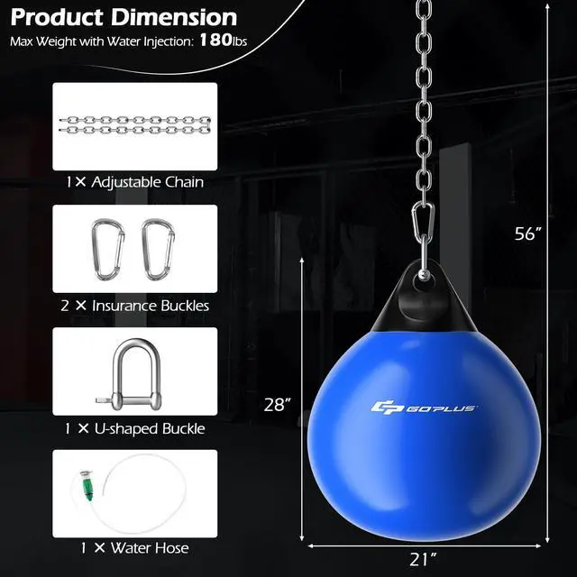 Alt view image 4 of 7 - Water Aqua Bag, 21'' 180 Pound /18 110 Pound Heavy Punching Bag with Adjustable Metal Chain, Water Injection Hose, Boxing Training Bag for Adults Fitness, MMA