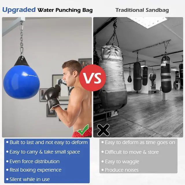 Alt view image 7 of 7 - Water Aqua Bag, 21'' 180 Pound /18 110 Pound Heavy Punching Bag with Adjustable Metal Chain, Water Injection Hose, Boxing Training Bag for Adults Fitness, MMA