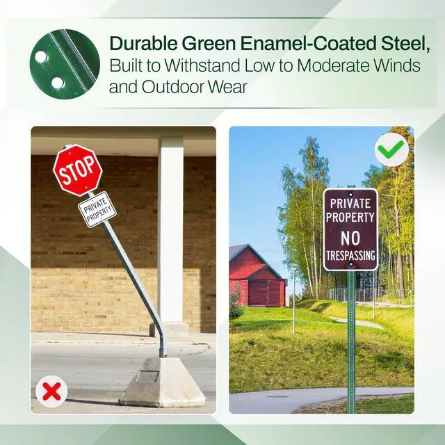 Alt view image 6 of 7 - U Channel Sign Post, 8 Ft. Green Baked Enamel Steel, 1.1 lbs per Foot, Medium Weight with Pre Drilled Holes for Easy Mounting, Heavy Duty Metal Sign Mounting Pole (Pack of 1)