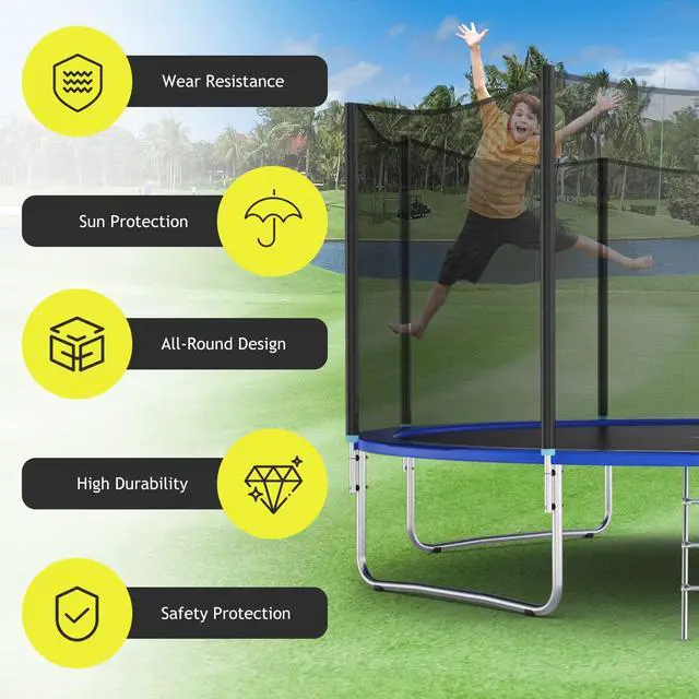 Alt view image 5 of 7 - Trampoline Safety Net, 8 10 12 14 15 16Ft Weather-Resistant Replacement Enclosure Net for Round Frame, with Double-Headed Zippers, Protection Buckles & Enhanced Hook, Poles Not Included