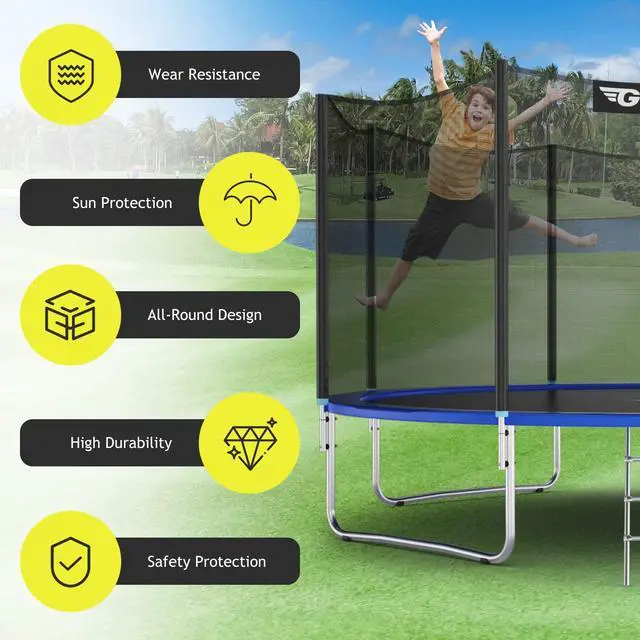 Alt view image 6 of 7 - Trampoline Safety Net, 8 10 12 14 15 16Ft Weather-Resistant Replacement Enclosure Net for Round Frame, with Double-Headed Zippers, Protection Buckles & Enhanced Hook, Poles Not Included