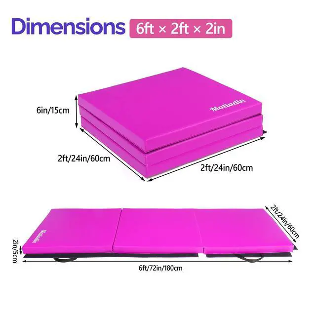 Alt view image 4 of 6 - 6' Folding Tri-fold Gymnastics Gym Exercise Aerobics Mat, 6ft x 2ft x 2in PU Leather Tumbling Mats with Hook & Loop Fastener for Stretching Yoga Cheerleading Martial Arts